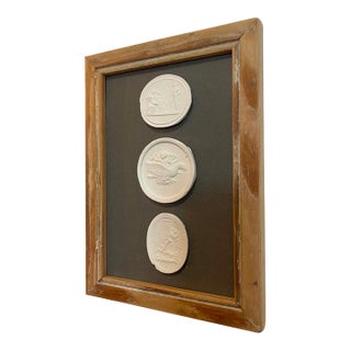 Italian Plaster Intaglios in 1880s Pine Frame For Sale