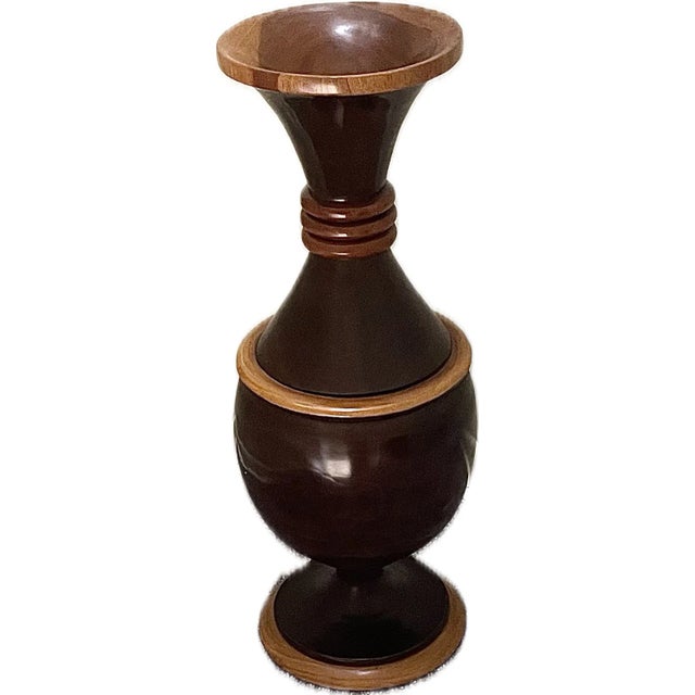 Large Vintage Wooden Vase hand-turned Mid Century Modern Beautiful wood grain. In very good condition Has minor signs of...