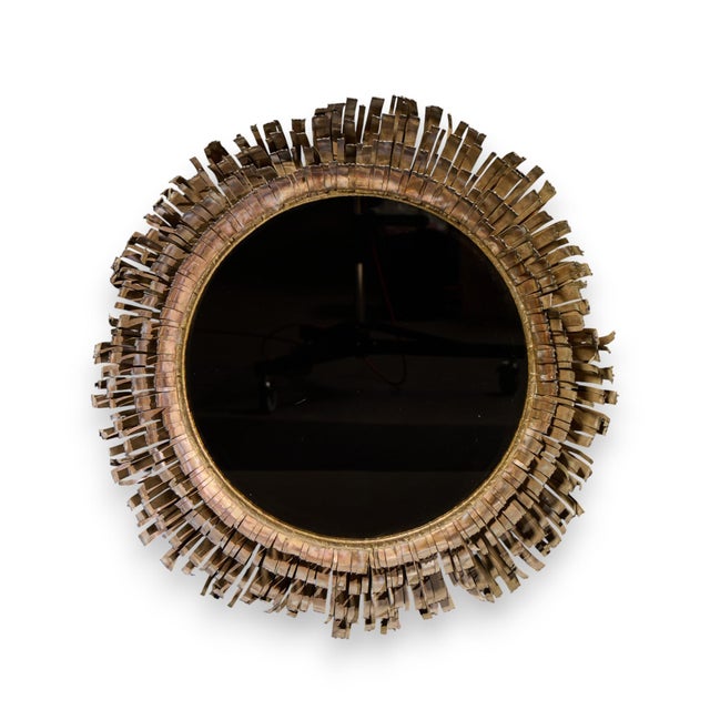 Curtis Jere Mid Century Brutalist Copper and Brass Eyelash Mirror This mirror measures: 29 wide x 5 deep x 29 inches high...