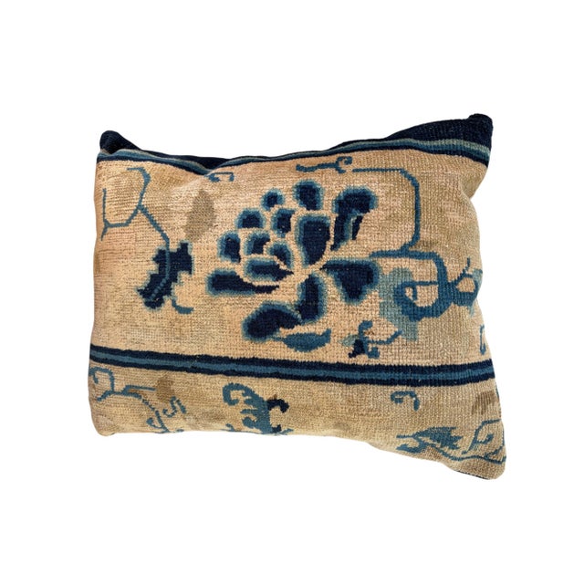 Custom Made Lumbar Pillow W/Antique Chinese Rug Fragment 17"w For Sale - Image 4 of 8
