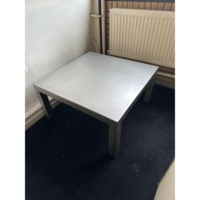 Square Brushed Stainless Steel Coffee Table, France, 1970s For Sale - Image 7 of 10