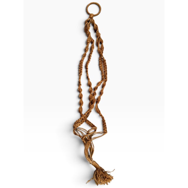 Vintage Brown Macramé Hanging Plant Holder With Tassel For Sale - Image 4 of 5