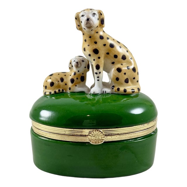 Fitz & Floyd Spotted Dogs Porcelain Trinket Box For Sale
