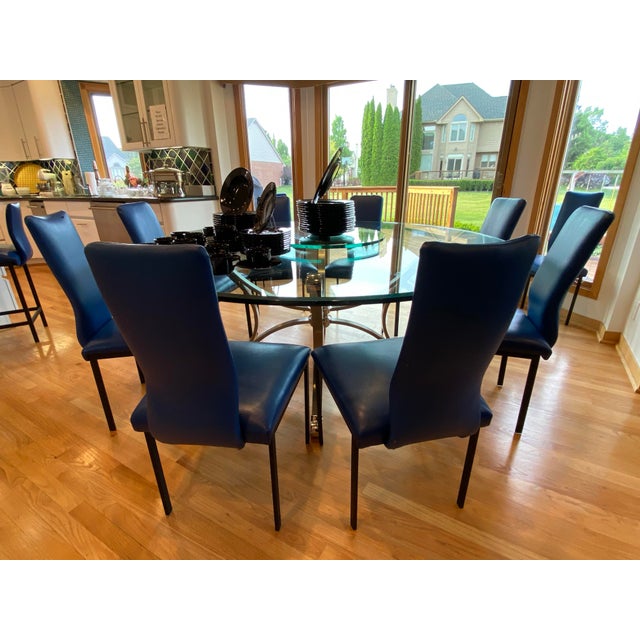 Custom Vibrant Cobalt Blue Marine-Grade Upholstered Modern High-Back Dining Chair For Sale - Image 10 of 10