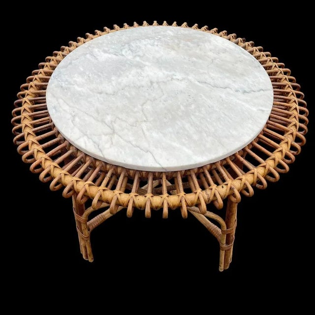 Rattan and Marble Sun Table, 1950s For Sale - Image 4 of 10