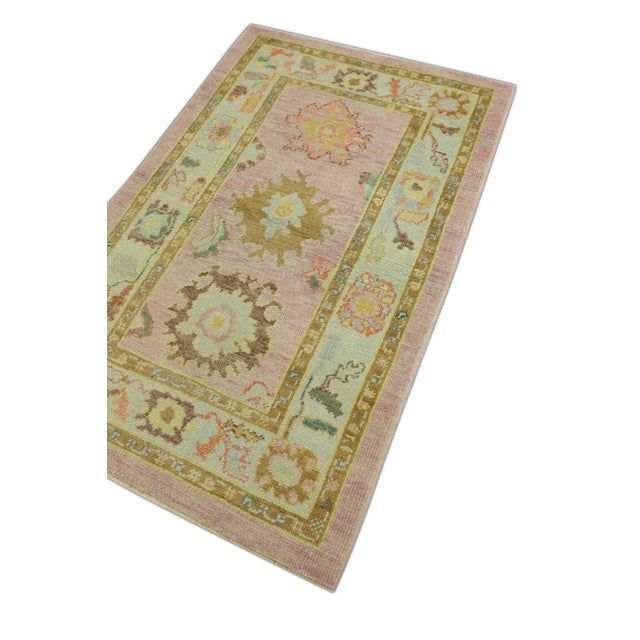 Pink Multicolor Handwoven Turkish Oushak Rug 3'4" X 5'1" For Sale - Image 4 of 5