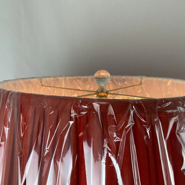 Wood 1960s Vintage Large Coral Porcelain Ginger Jar Lamps With Shades - a Pair For Sale - Image 7 of 12