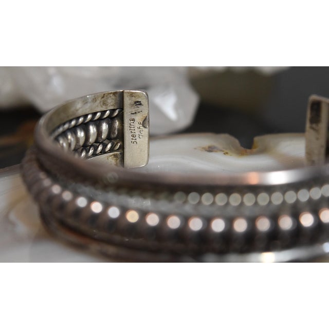 Late 20th Century Vintage Heavy Sterling Silver Navajo Cuff Bracelet Franklin & Verna Tahe For Sale - Image 5 of 17