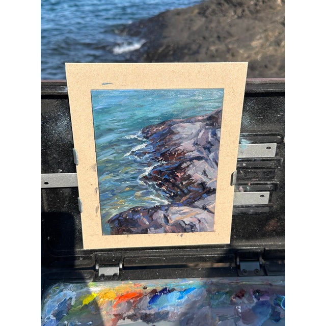Contemporary Presque Isle (Day 126), July 21, 2024 by Primary Hughes | Oil on gessobord Coastal rock formation by water. For Sale - Image 3 of 5