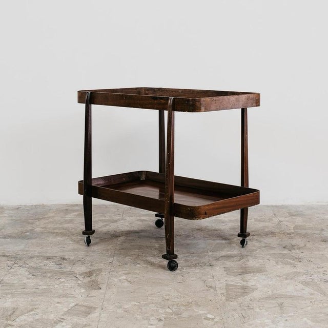 Double Shelf Food Cart In Rustic Wood 1950's Mid Century Design. Structure in good conservative condition, signs of time...