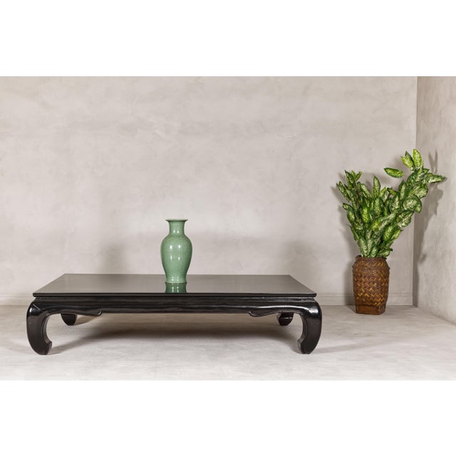 Early 21st Century Teak Wood Chow Legs Coffee Table with Custom Black Lacquer Finish For Sale - Image 5 of 12