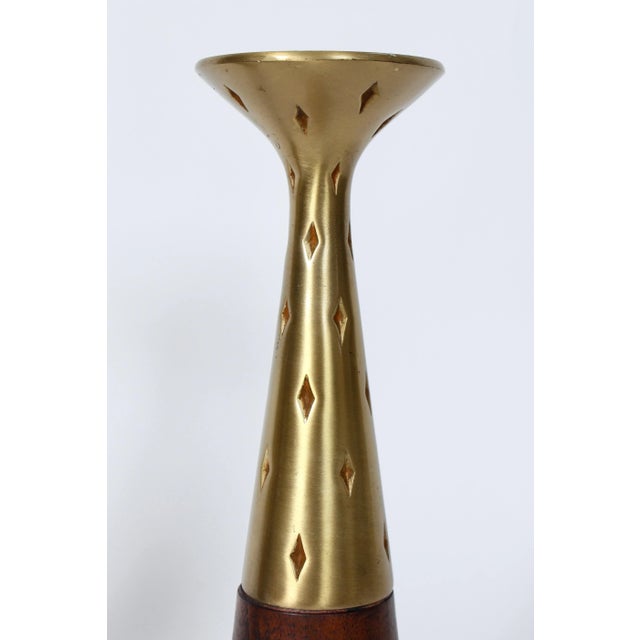 Tony Paul for Westwood Chadwick Brass & Walnut Candlesticks, 1950s - A Pair For Sale - Image 11 of 12