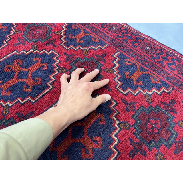 Red & Navy Geometric Medallion Tribal Runner Rug, 2'6" X 9'8" For Sale - Image 13 of 16