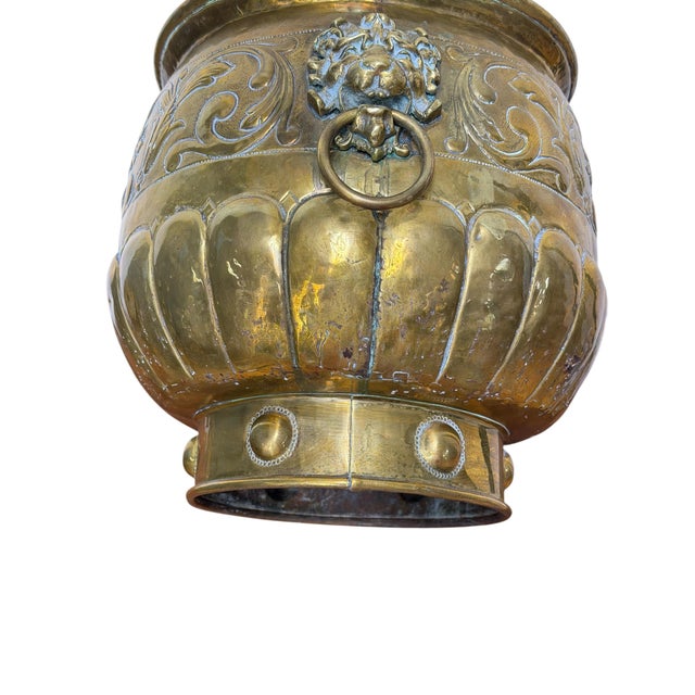 Late 19th Century Antique Victorian Brass Jardiniere Planter With and Lion Head Handles For Sale - Image 5 of 11