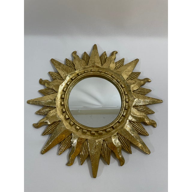 Mid-Century Modern Late 20th Century Gold Gilded 12.5" Sunburst Wall Mirror For Sale - Image 3 of 18