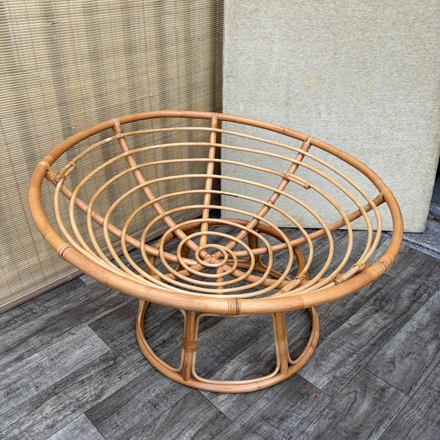 Vintage Coastal Style Bowl-Shaped Papasan Rattan Lounge Chair. Circa 1980s For Sale - Image 10 of 17