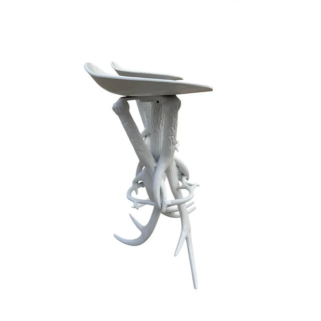 White 1980s Pair of Faux Antler Metal Stools For Sale - Image 8 of 8