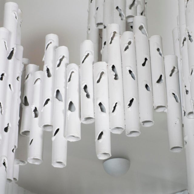 1960s Brutalist torch cut chandelier attributed to Fantoni For Sale - Image 5 of 7