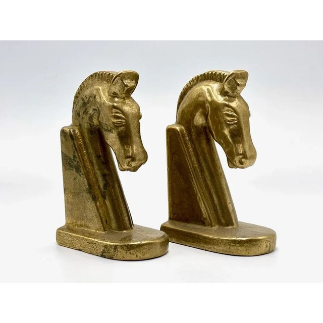 Mid-Century Modern Vintage Trojan Brass Horse Head Bookends, 1960s, Set of 2 For Sale - Image 3 of 10