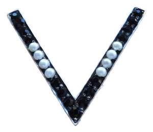 Ww2 Victory "V" Sterling Brooch Pin, Sweetheart Jewelry, Red Stones, White Pearls, & Blue Stones