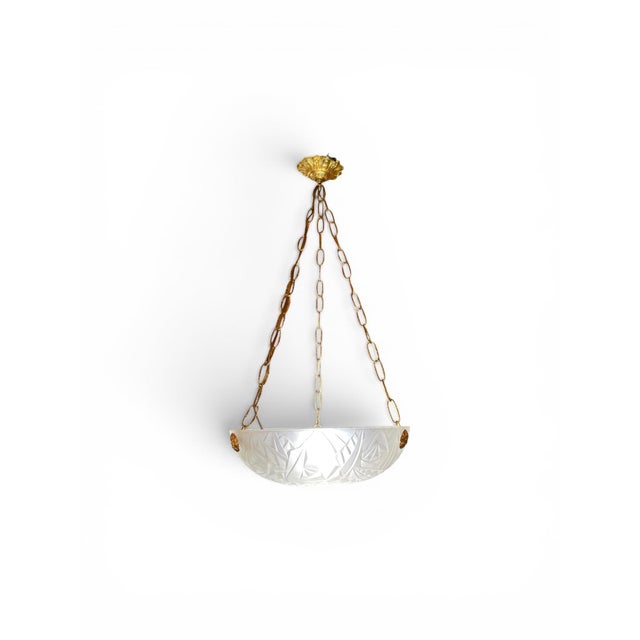 French Art Deco Hanging Light with Molded Glass Shade, 1933 For Sale - Image 9 of 9