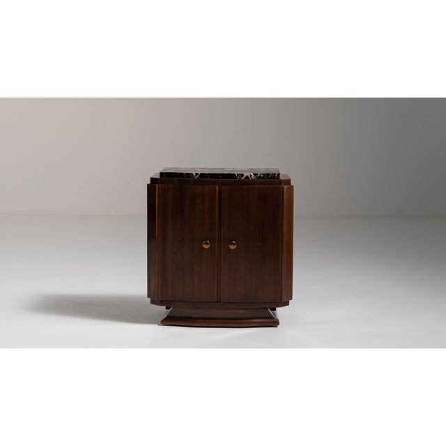 Brown 1930-1939 France Rich Walnut Brown Art Deco Marble-Top Bar Cabinet For Sale - Image 8 of 11