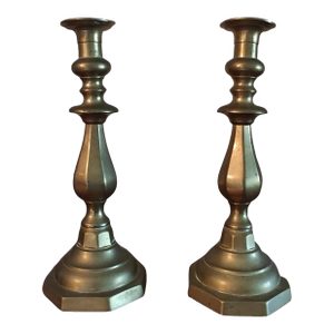 1700's Queen Anne Majestic Bell Metal Pair of Candlesticks Holders
