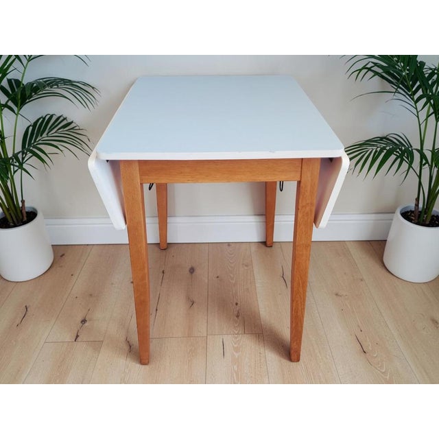 1960s Mid-Century Blue Formica Drop Leaf Table and Dining Chairs Set, 1960s, Set of 3 For Sale - Image 5 of 18