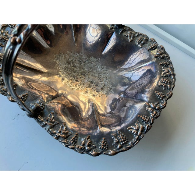 1910s Victorian Grape Vine Design Silver Plated Wedding Basket For Sale In New York - Image 6 of 10