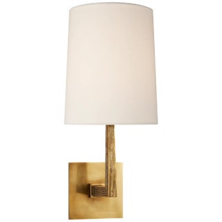 Barbara Barry for Visual Comfort Signature Ojai Medium Single Sconce in Soft Brass with Linen Shade For Sale