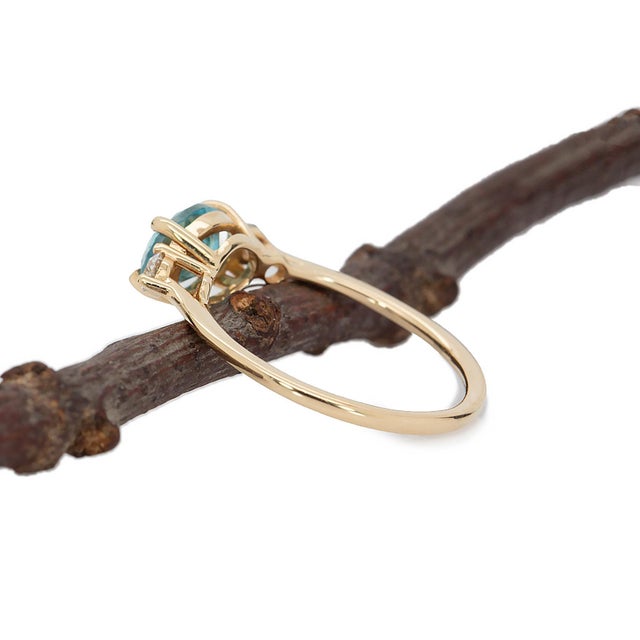 Blue 1.6cts Blue Zircon Ring With Natural Diamonds Accents: Solid 14k Gold, 8x6mm For Sale - Image 8 of 10