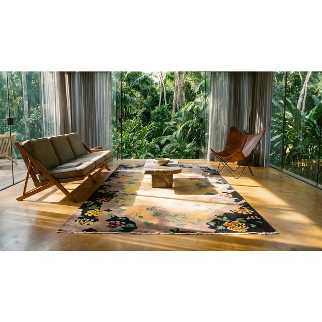 1920s Beige Floral Antique Chinese Art Deco Rug 4' X 6'8'' by Nichols Workshop Knotted Pile Wool Carpet For Sale - Image 12 of 12