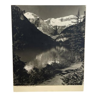 Vintage Black and White Lake Louise & Victoria Glacier Photograph, Alberta Landscape Print For Sale