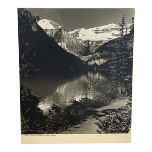 Vintage Black and White Lake Louise & Victoria Glacier Photograph, Alberta Landscape Print