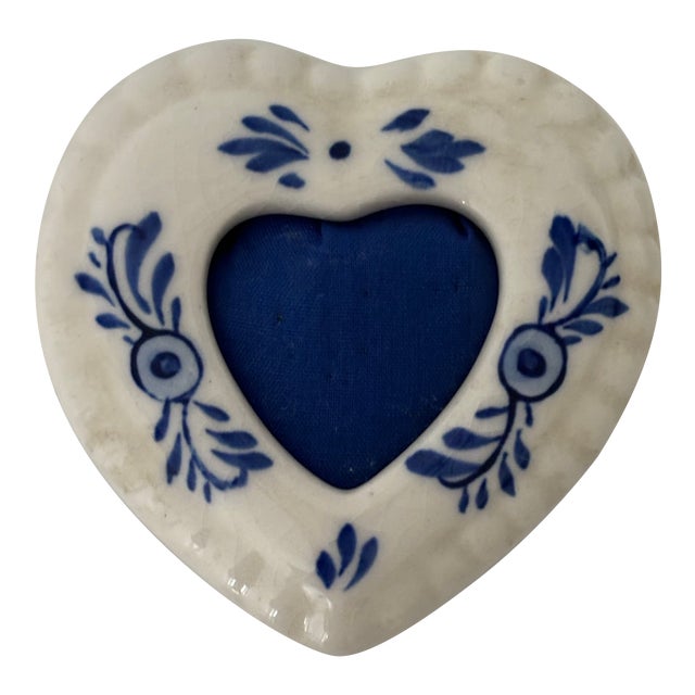 Vintage Delft Hand Painted Blue Pin Cushion For Sale