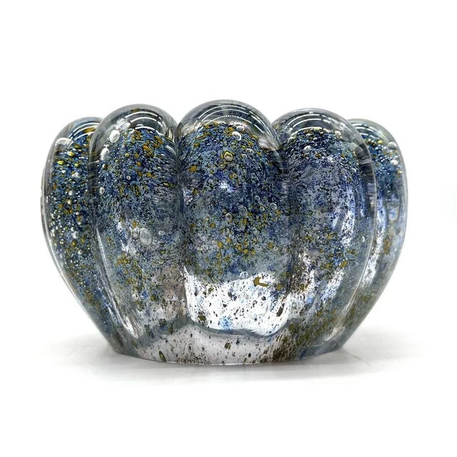 Blue Mouth-Blown Murano Glass Bowl with Framed Bubbles, 1960s For Sale - Image 8 of 13