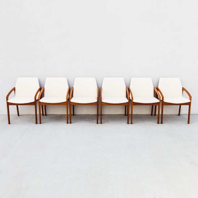 Restored 1970s Danish Modern Henning Kjaernulf Dining Chairs in Teak and Leather For Sale - Image 12 of 13