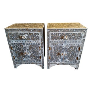 Mother of Pearl Inlay Nightstand/End Tables - Pair For Sale
