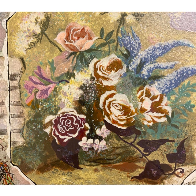 Late 20th Century Late 20th Century Alexander & Wissotzky Art Print Serigraph Floral Roses Music French Gold Frame Signed Art For Sale - Image 5 of 12