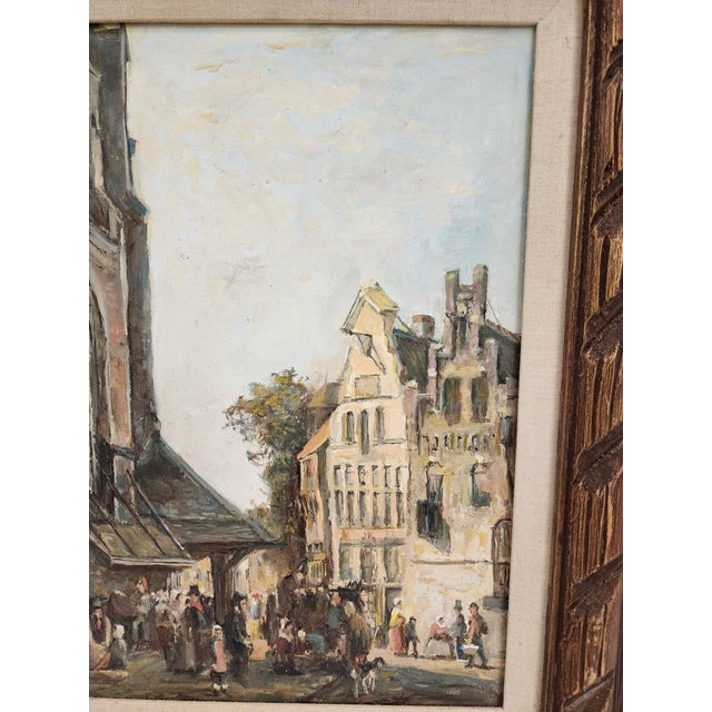 Antique "Town & Street" Original Oil by Beck Framed For Sale In Seattle - Image 6 of 9