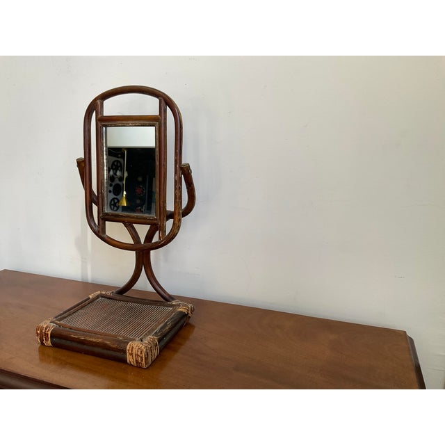 Vintage Italian Style Rattan & Bentwood Bamboo Vanity Tabletop Mirror For Sale - Image 12 of 18