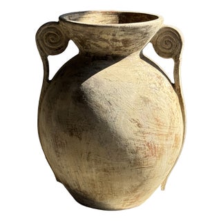 Large Cream-Colored Terracotta Vase, 1960s For Sale