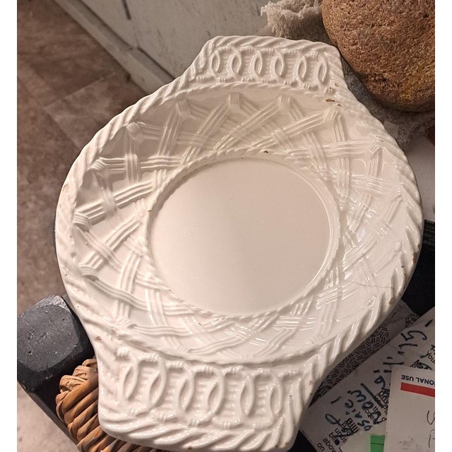 White Vintage White Ceramic Weaved Medium Sized Catch All Dish Italian For Sale - Image 8 of 12
