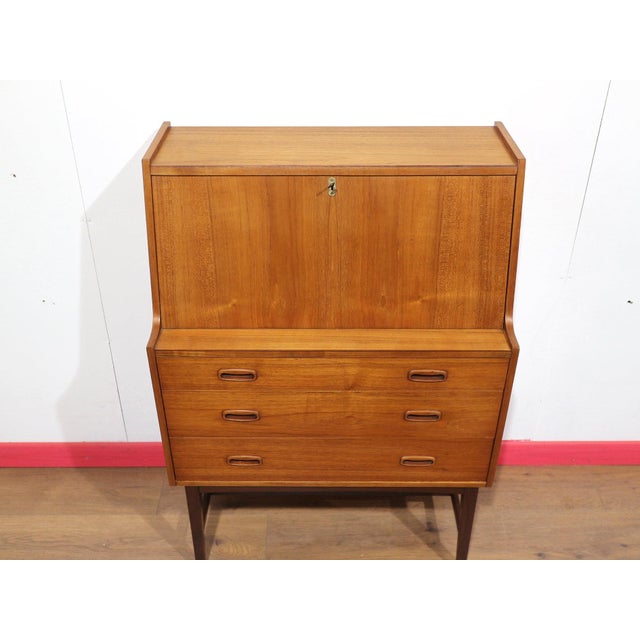 Brown Mid Century Modern Vintage Teak Secretaire Bureau Desk Danish Style For Sale - Image 8 of 15