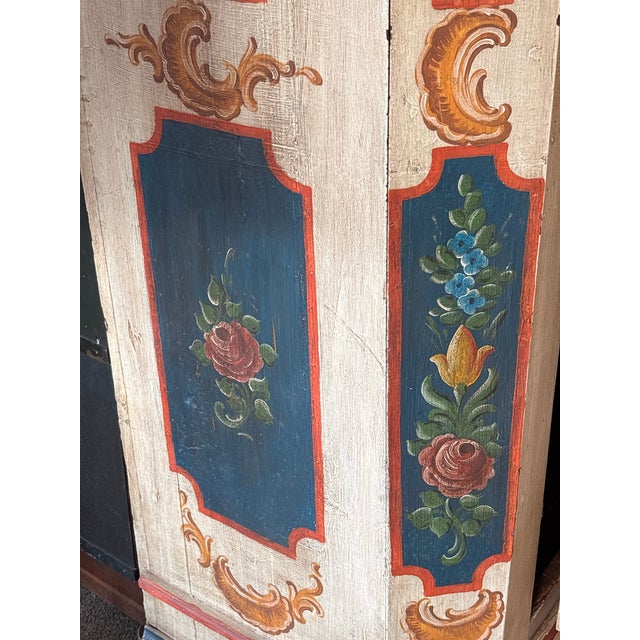 Early 19th Century Rustic Farmhouse Folk Art Painted Bridal Cabinet For Sale - Image 4 of 13