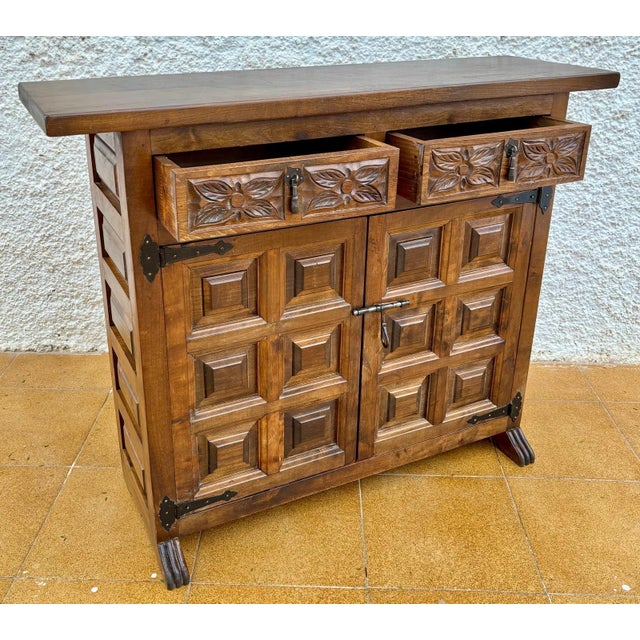 Baroque Early 20th Century Catalán Spanish Dresser Carved in Walnut with Two Carved Drawers, 1 For Sale - Image 3 of 18