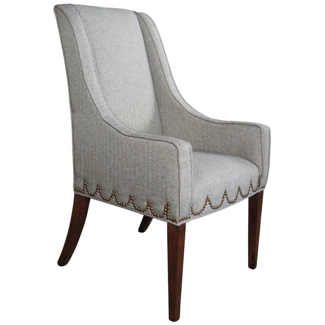 Hepplewhite Late 20th Century Universal Furniture Hepplewhite Style Modern Gray Slipper Arm Chair Nailhead For Sale - Image 3 of 11