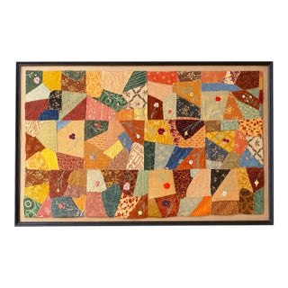 Monumental 86" W Framed Japanese Patchwork Textile (Yosegire) Crazy Quilt Style Wall Hanging For Sale