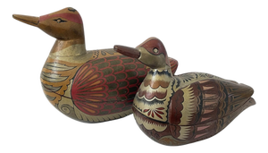 Vintage Hand Painted Carved Duck Boxes Folk Art Storage. Set of 2.