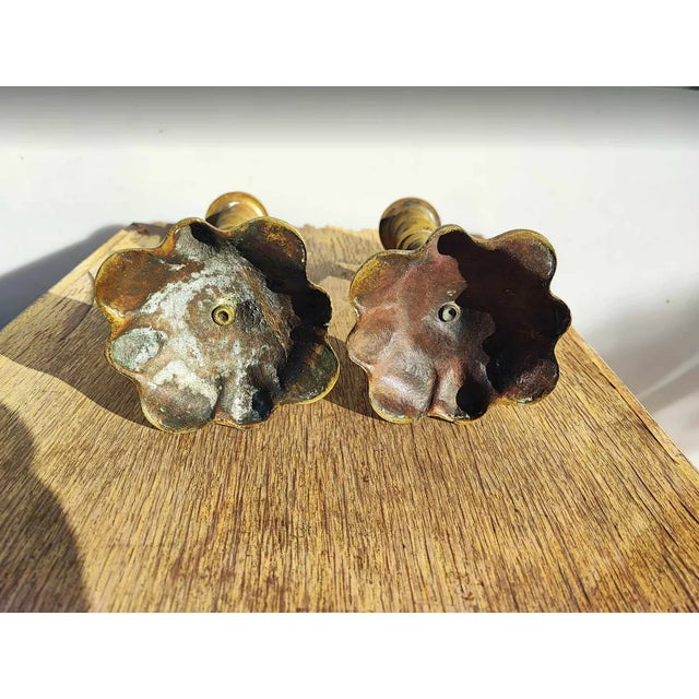 Antique Art Nouveau Brass Candleholders, Set of 2 For Sale - Image 4 of 6